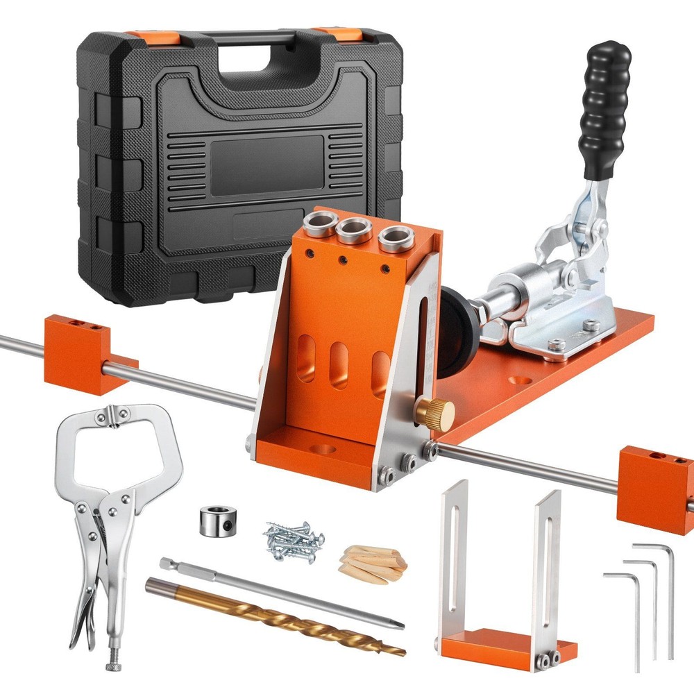 Pocket Hole Jig Kit 1/2 to 1-1/2 in Adjustable Woodworking System with Toolcase