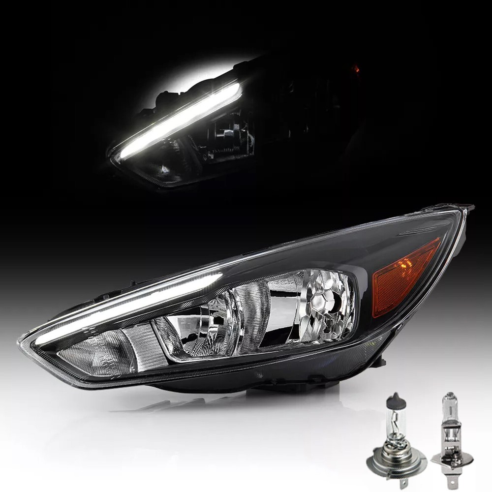2015-2018 Ford Focus Black Halogen Headlight with LED DRL Driver Side