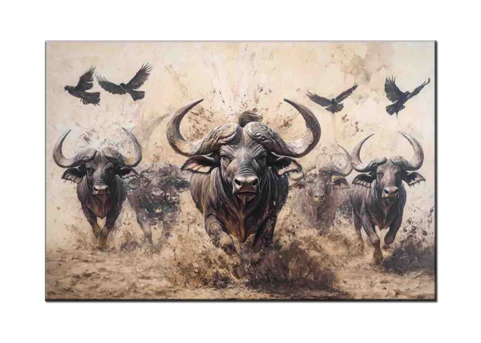 African Buffalo Wall Art Prints,Vintage Safari Animal Decor,Rustic African Art