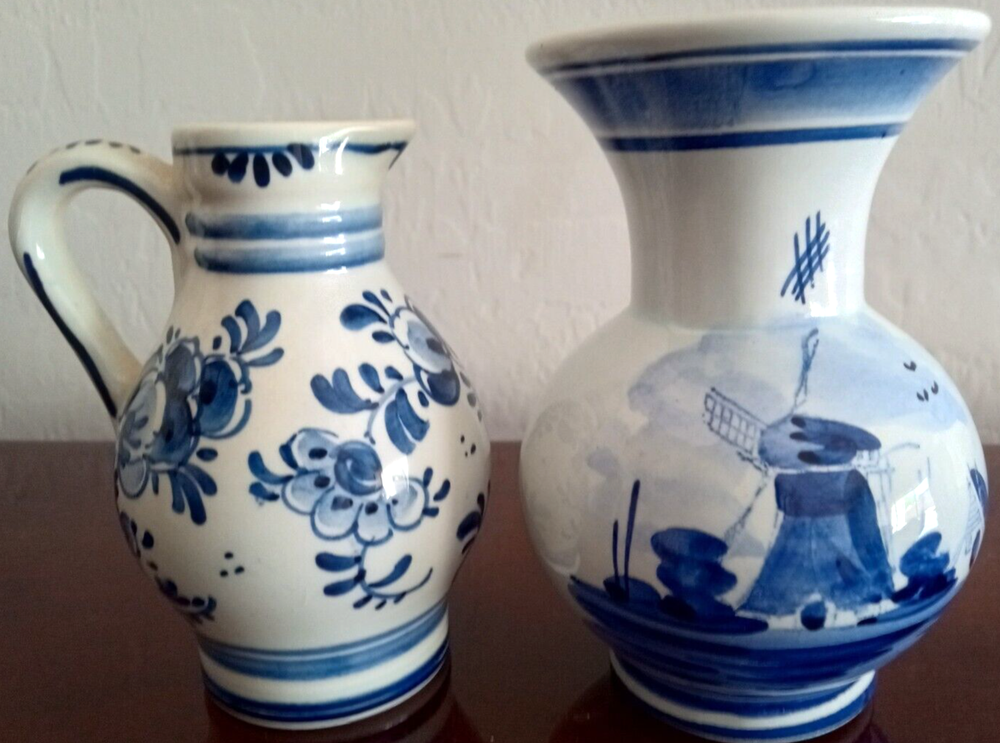 Delft Blue Miniature Vase Pitcher Windmill Bluebird Holland Hand-Painted Collectible