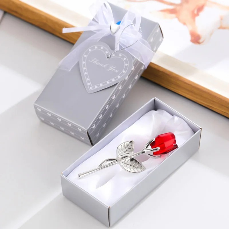 Valentines Day Gift Crystal Glass Rose Artificial Flower Silver Gold Rod Rose US-image