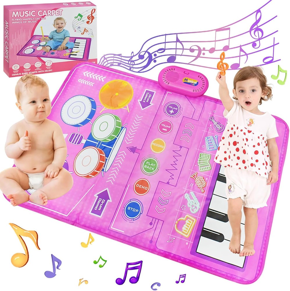 Baby Toys for Toddlers, 2 in 1 Piano Drum Musical Mat, Early Education...