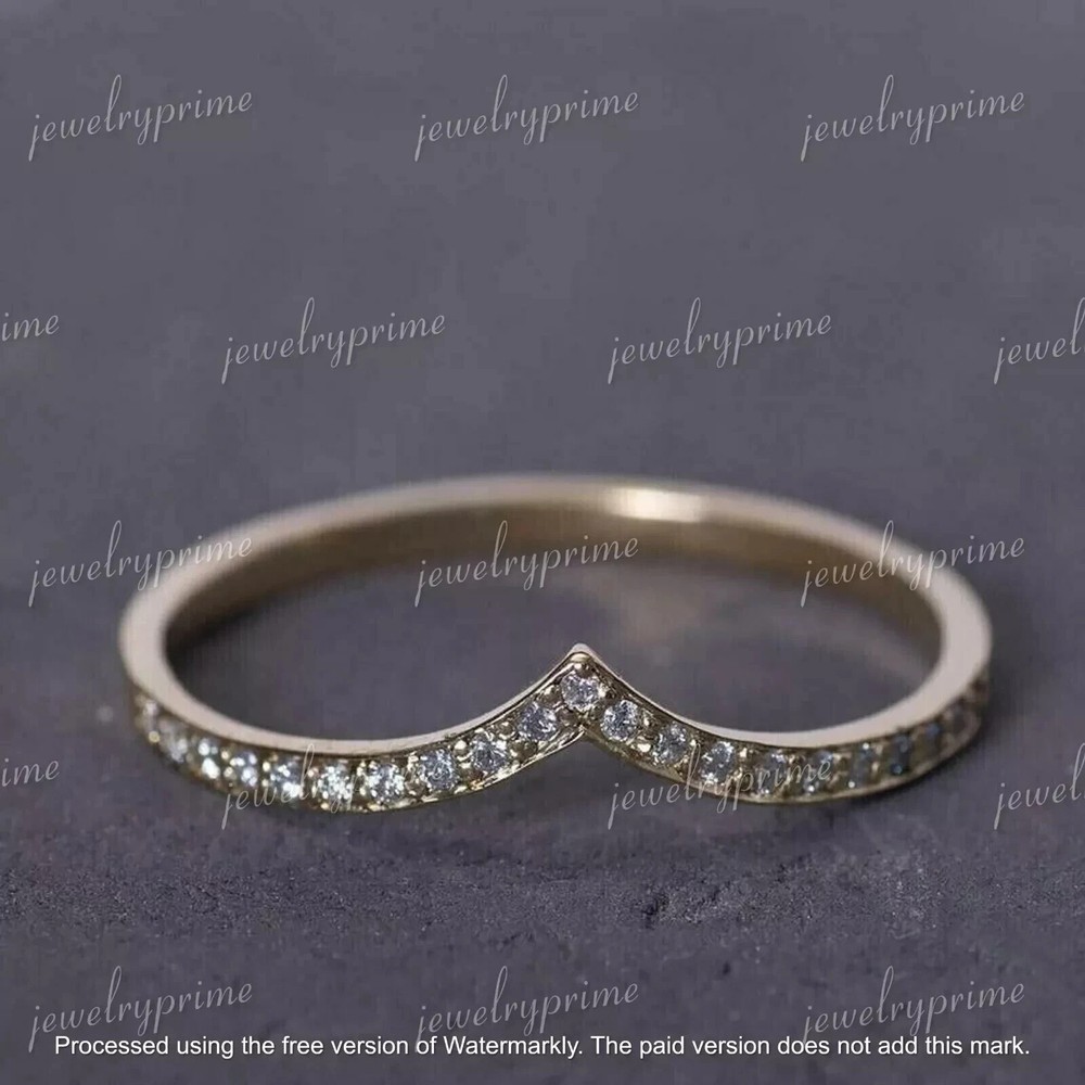 2Ct Round Lab-Created Diamond V Shape Wedding Band Ring 14K Yellow Gold Finish