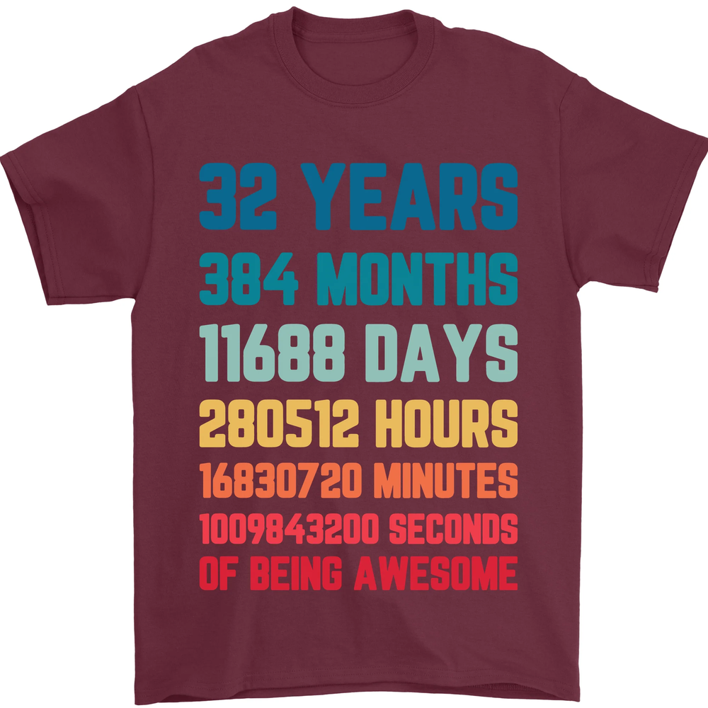 32nd Birthday 32 Year Old Mens T-Shirt 100% Cotton