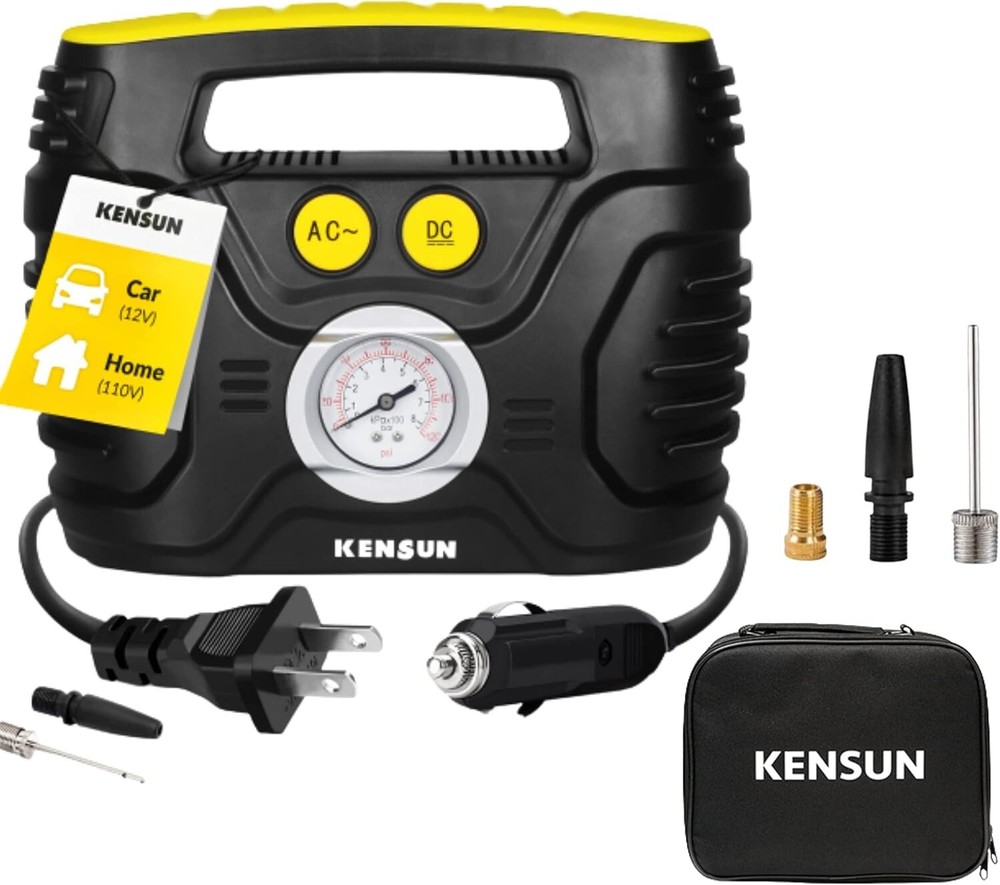 Kensun 12V DC 110V AC Portable Air Compressor Pump for Car and Home Swift Inflation  