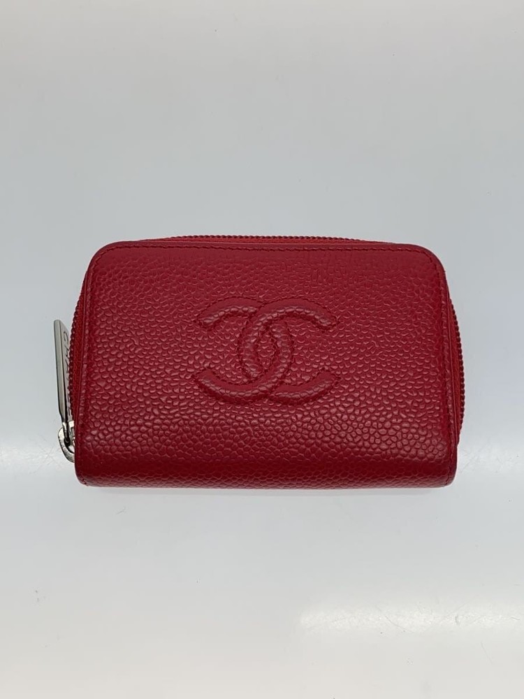 Authentic CHANEL Card Holder / Coin Purse Coco Mark Caviar Leather CC Pink Used