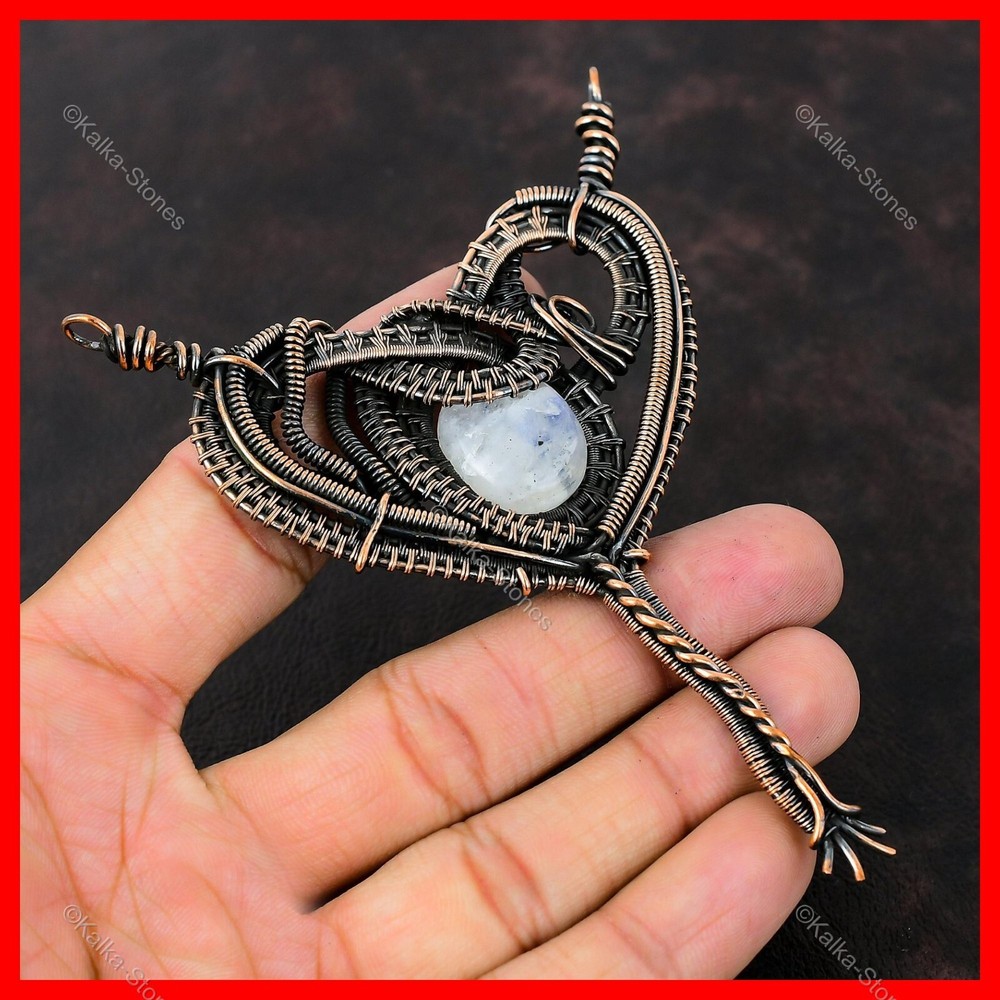 Rainbow Moonstone Copper Wire Wrapped Pendant - Unique Mother's Day Gift-image