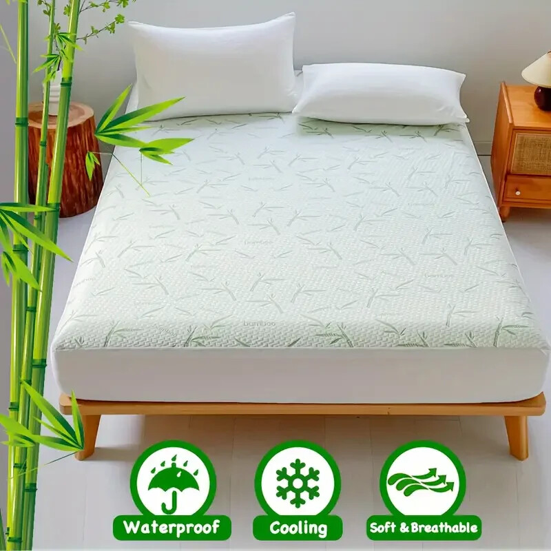 1pc Cooling Bamboo Mattress Cover Waterproof Breathable No Pillowcase