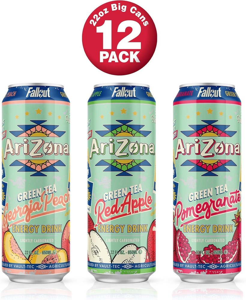 AriZona x Fallout Green Tea Energy Drink, 12pk 22 fl oz, Variety Pack 3 Flavors