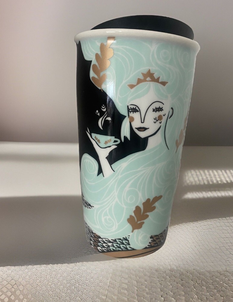 RARE Starbucks Aqua Black Bronze Mermaid 12 oz Travel Tumbler