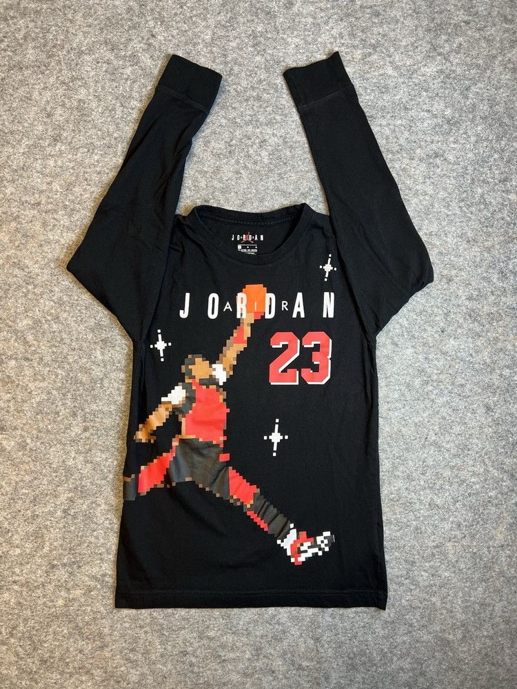 AIR JORDAN Black Long Sleeve Digital Pixels Of MJ In Air T-Shirt Size Large #23