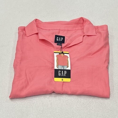 GAP Women's V-Neck Short Sleeve Blouse, Pink, Size S