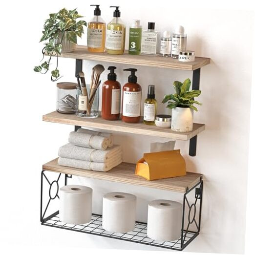 Amada Bathroom Shelf Over Toilet with Storage Basket & Floating Wall Shelves