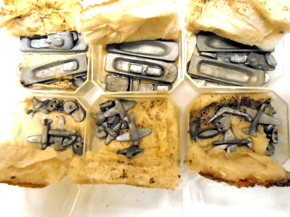 (6) boxes 1950's diecast WARSHIP accessory parts for Wooden Ship/Boat models