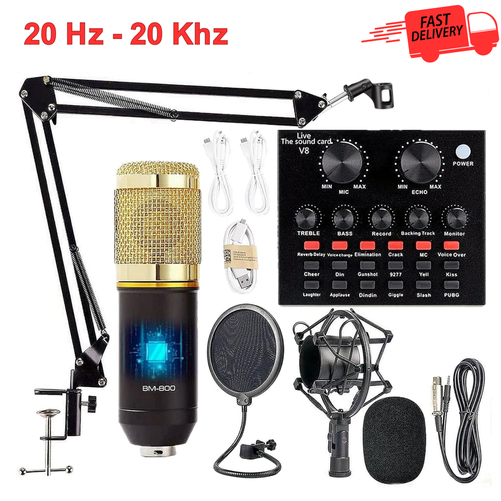 BM-800 Pro Podcast Mic Kit with Sound Card, Shock Mount & Pop Filter