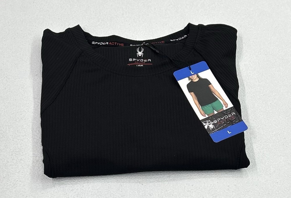 Spyder Women's Active Ribbed Short Sleeve Tee, Black, Size L