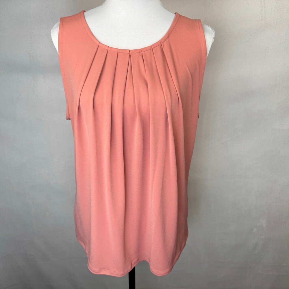 Zenana Silky & Soft Top Sz L Pleated Scoop Neck Sleeveless Top L