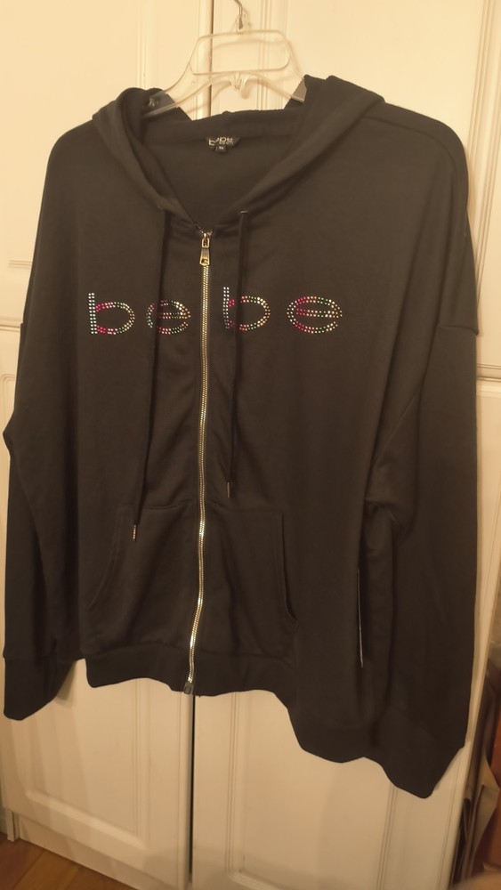 NWT $104 Bebe Women’s Sweatshirt Hoodie Cropped Logo Size 3X Black (B4
