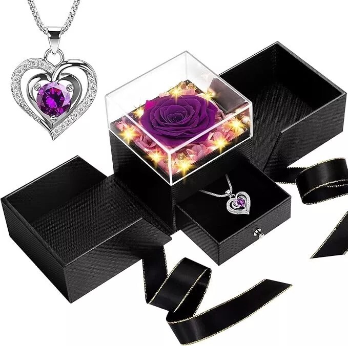 Valentines Day Gift for Her - Preserved Rose Necklace Set