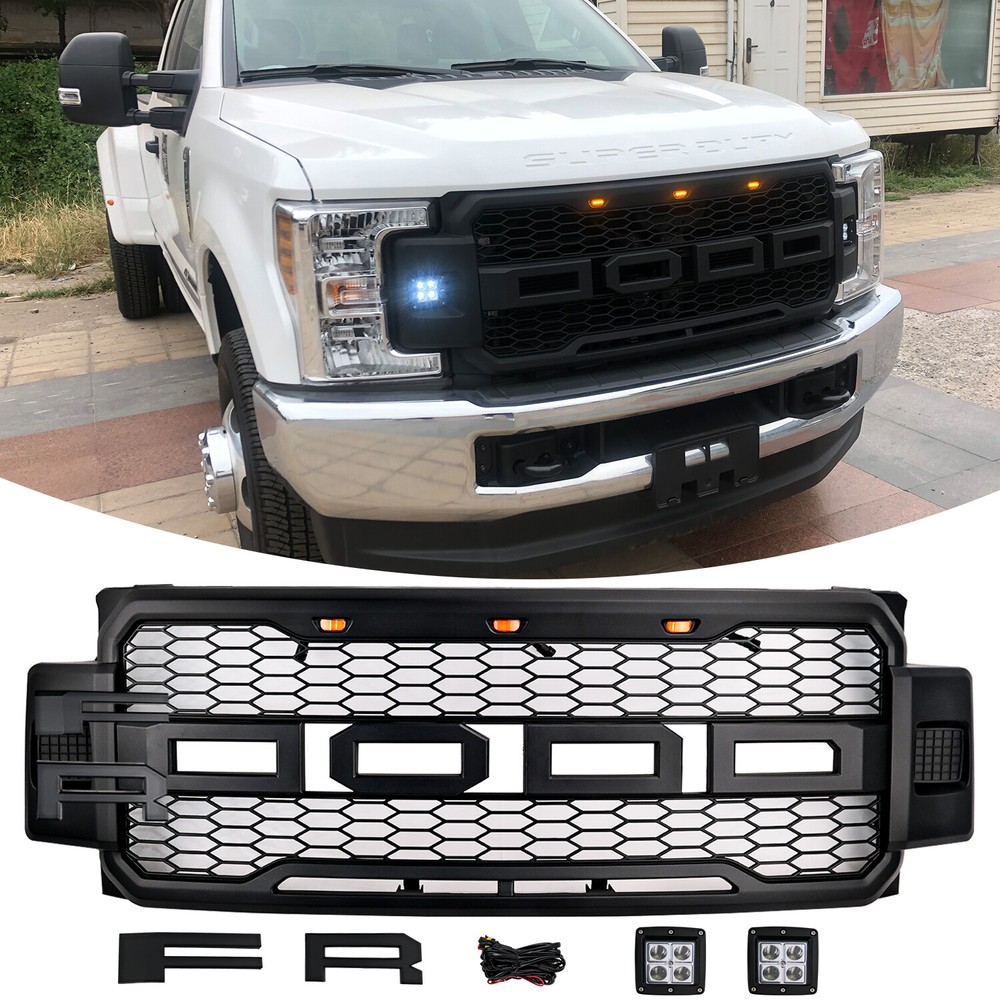 Front Grille w/Light & Letters Fit For Ford F250 F350 F450 Super Duty 2017-2019