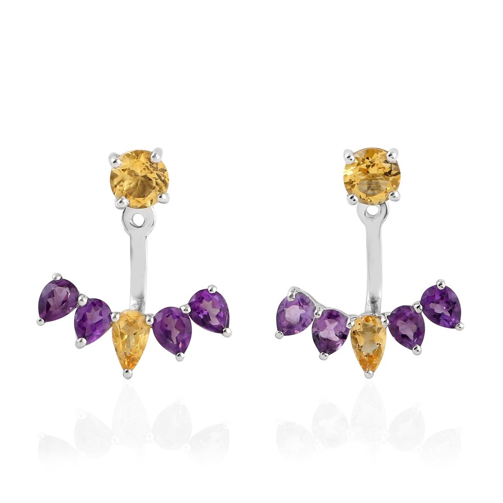 Natural Amethyst Citrine Ear Jackets in 925 Sterling Silver Jewelry