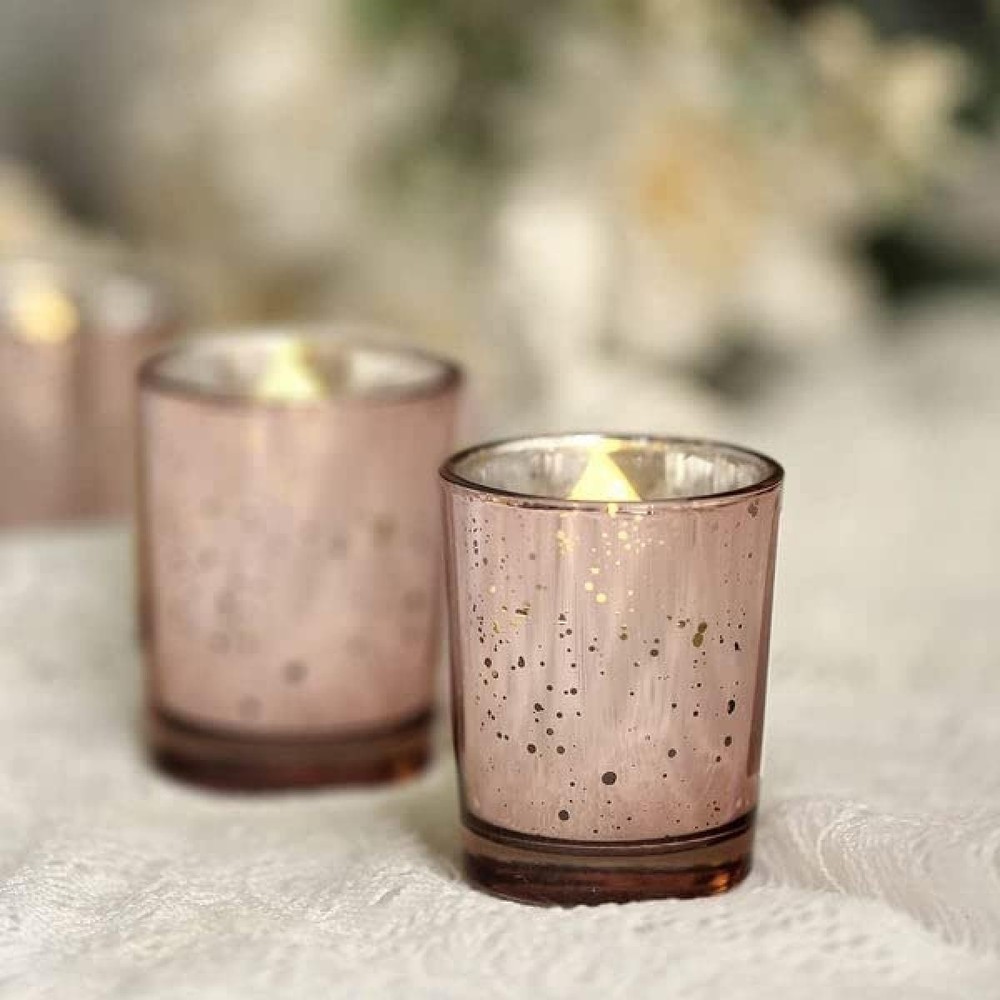 Speckled Pink Mercury Glass Votive Holders 12pc Set for Parties