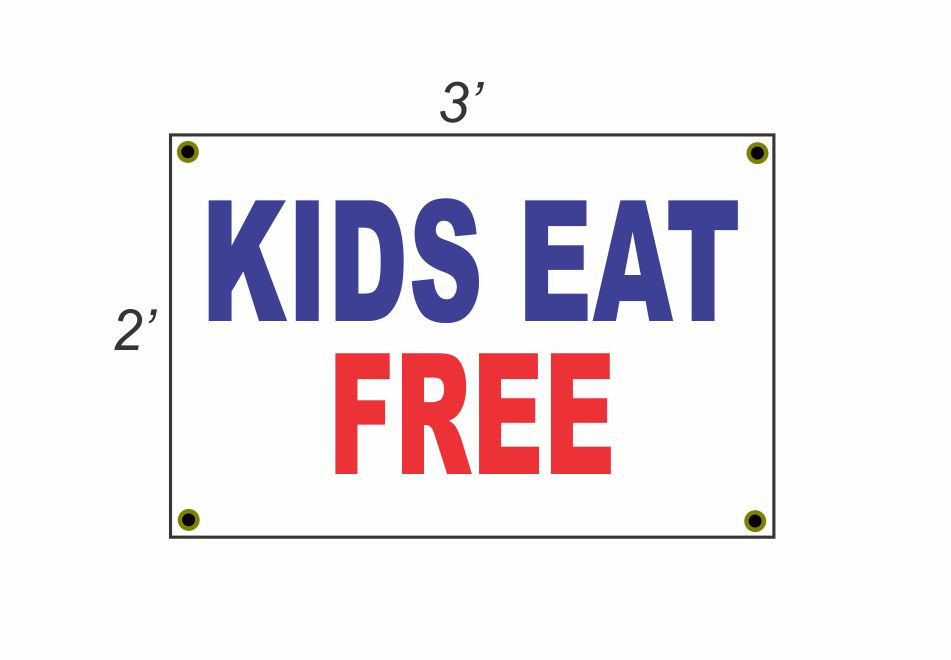 2x3 Kids Eat Free Red White Blue Banner Sign New Discount Size Price