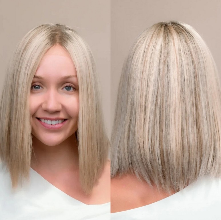 Ombre Highlights Ash Blonde Short Bob 13x4 Lace Front 100% Human Hair Wig