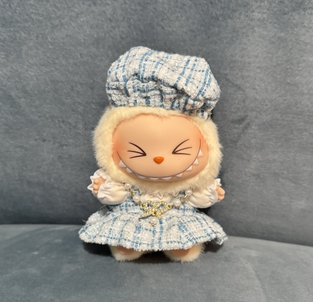 Labubu OOTD Blue Dress Outfit with Hat and Necklace - No Doll Included