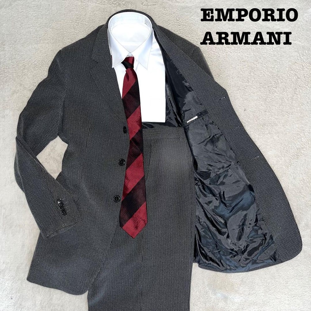 Emporio Armani Grey Striped Suit Set with No-Tuck Trousers and Top Free Size Pre-Owned