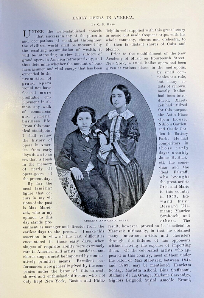 1901 Early Opera in America Adelina Patti Joseph Maas Emma Abbott Inez Farbri