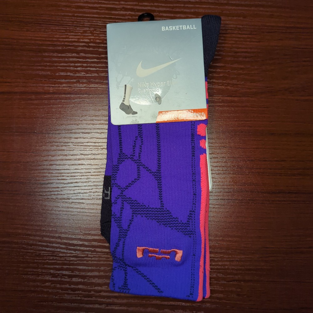 Calcetines LeBron Nike Hyper Elite Púrpura/Rosa Crew Talla Grande Baloncesto Dri-Fit