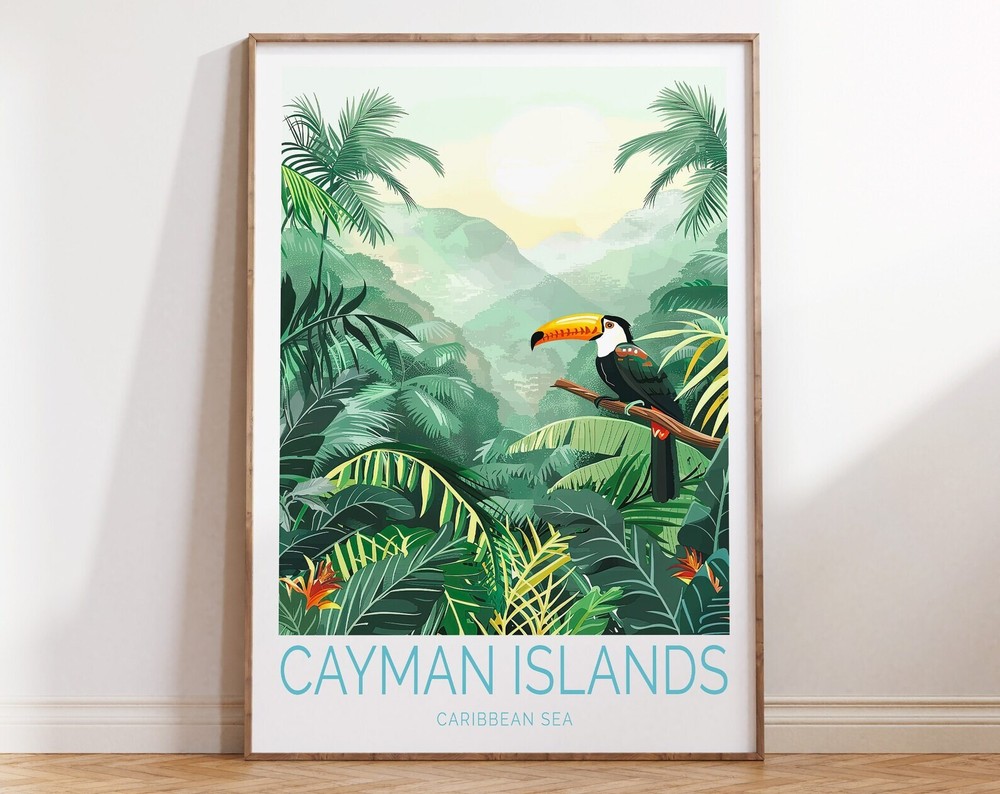 Cayman Island Travel Poster Caribbean Sea Wall Art Cayman Island Caribbean Sea