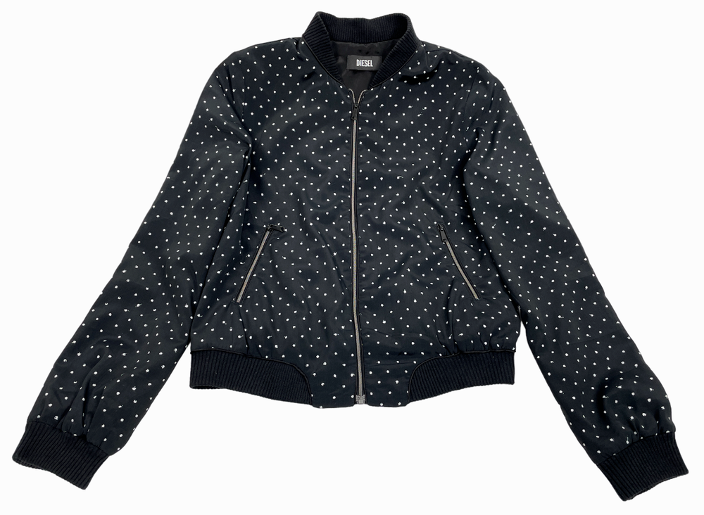 Diesel Black Satin Feel Polka Dot Bomber Lightweight Jacket Women's XS X-Small