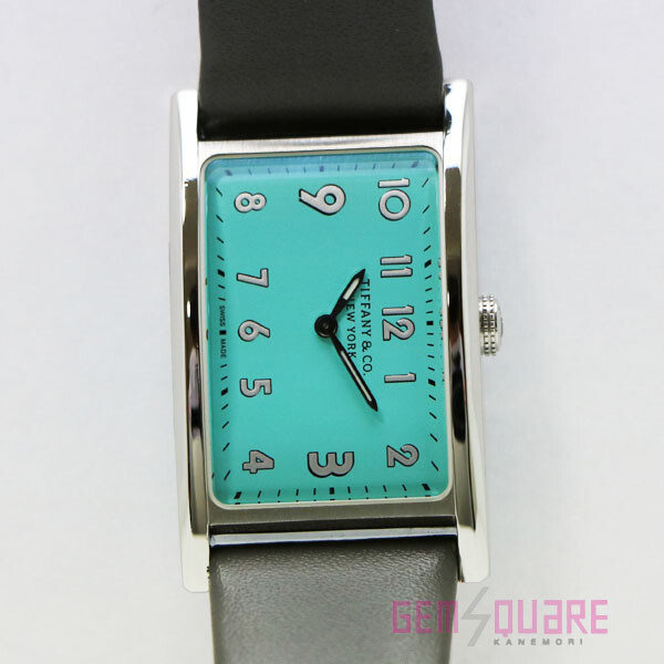 Tiffany Co. East West Mini Quartz Watch SS Gray Leather Belt 36668679 Finish