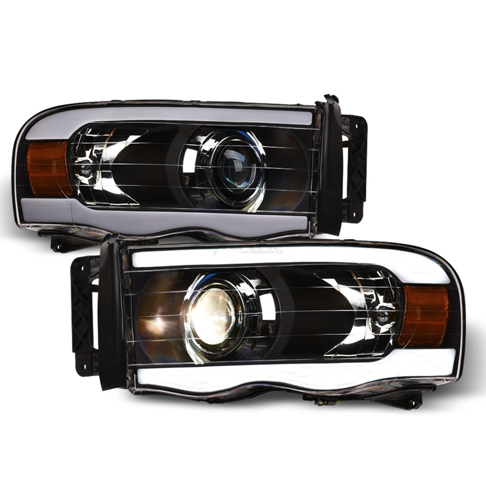 Topline For 02-05 Ram Switchback Sequential LED Strip Projector Headlights Black