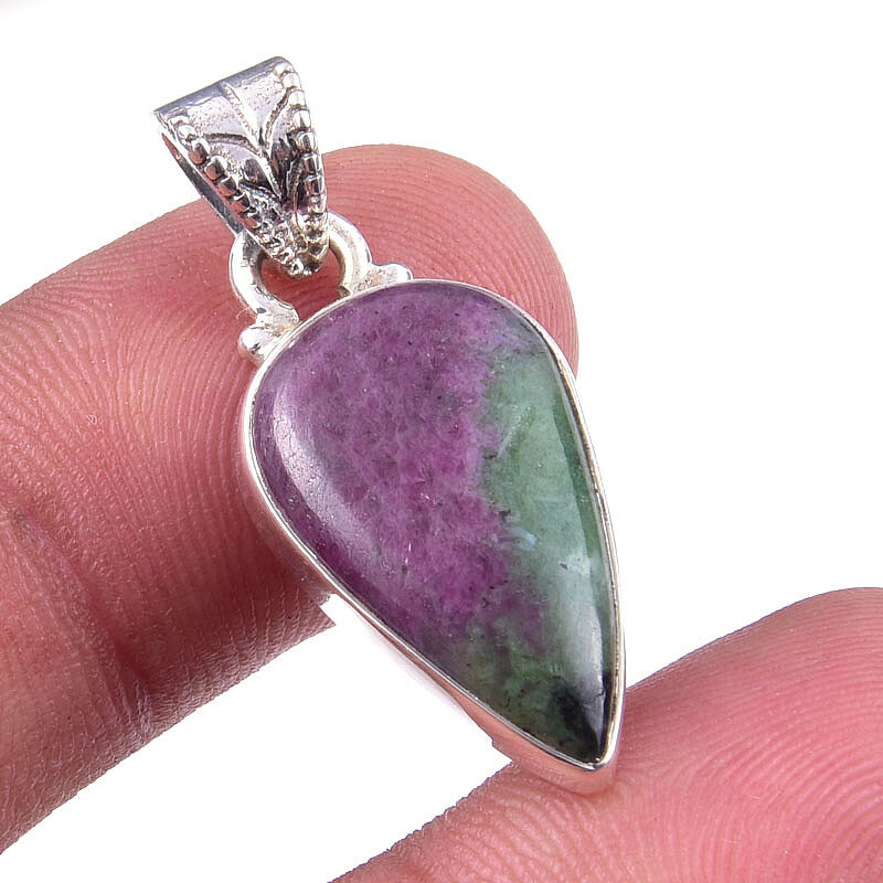 Ruby In Zoisite Handmade Lab-Created 925 Sterling Silver Gift Pendant 1.25