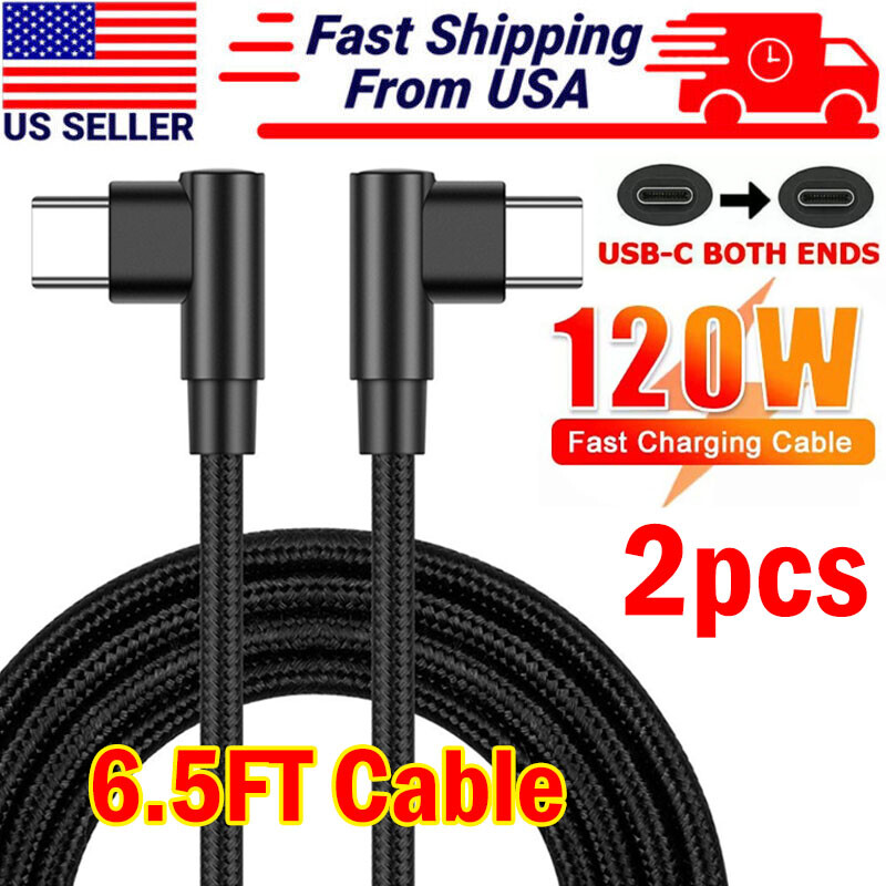 90 Degree USB-C to USB-C Fast Charging Cable 2 Pack Sync Cord
