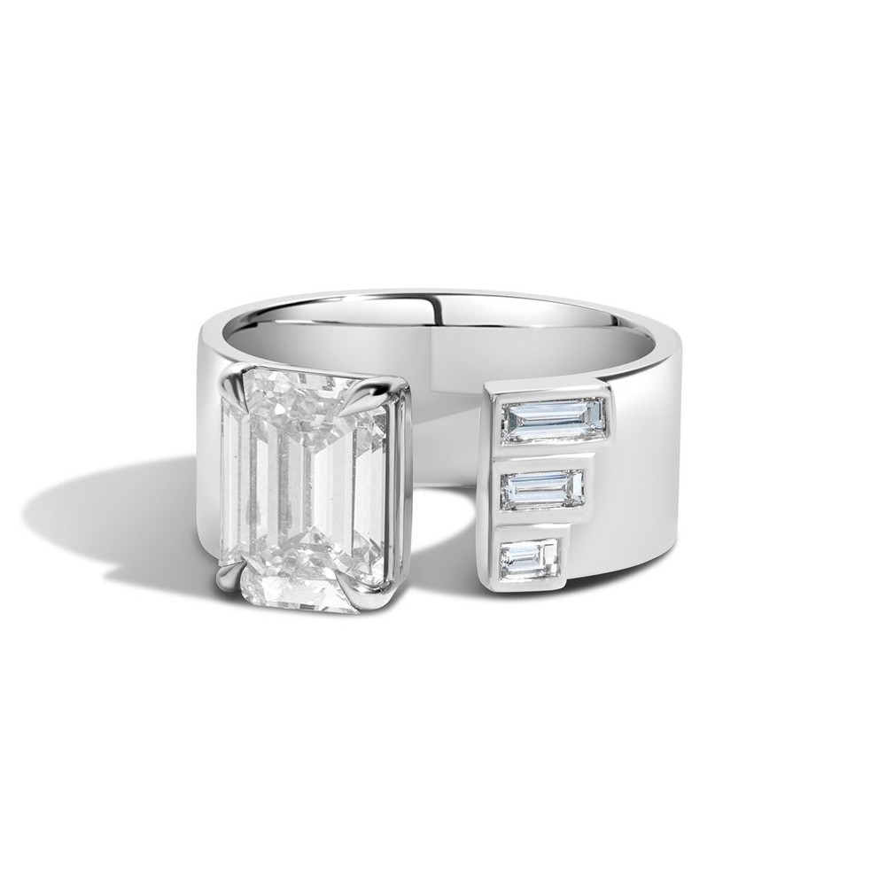 5ct Emerald Cut Simulated Diamond Adjustable Silver Ring 925 Sterling