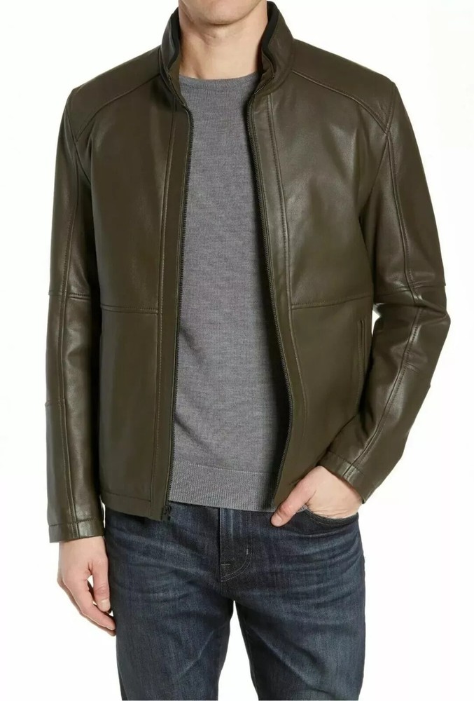 Men's Olive Green Biker Leather Jacket 100% Real Lambskin Vintage Winter Jacket