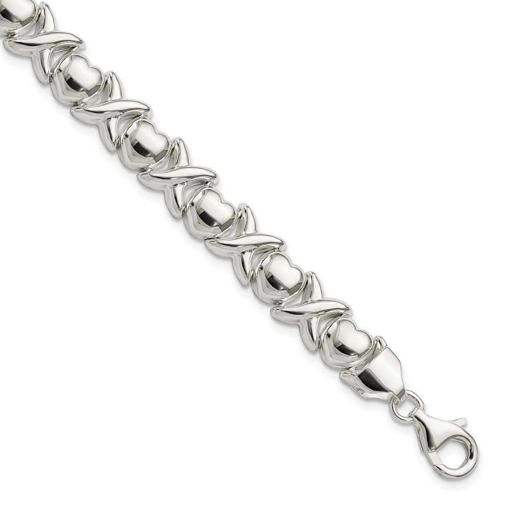 925 Sterling Silver Polished X and O Bracelet 7