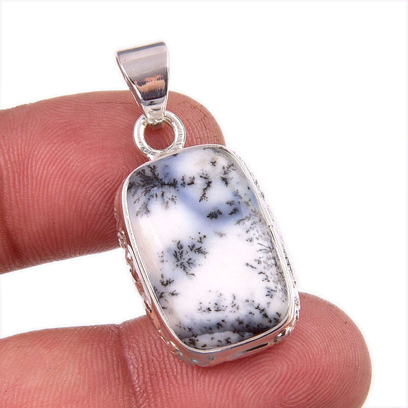 Natural Dendrite Opal Gemstone 925 Solid Sterling Silver Gift Pendant 1.5