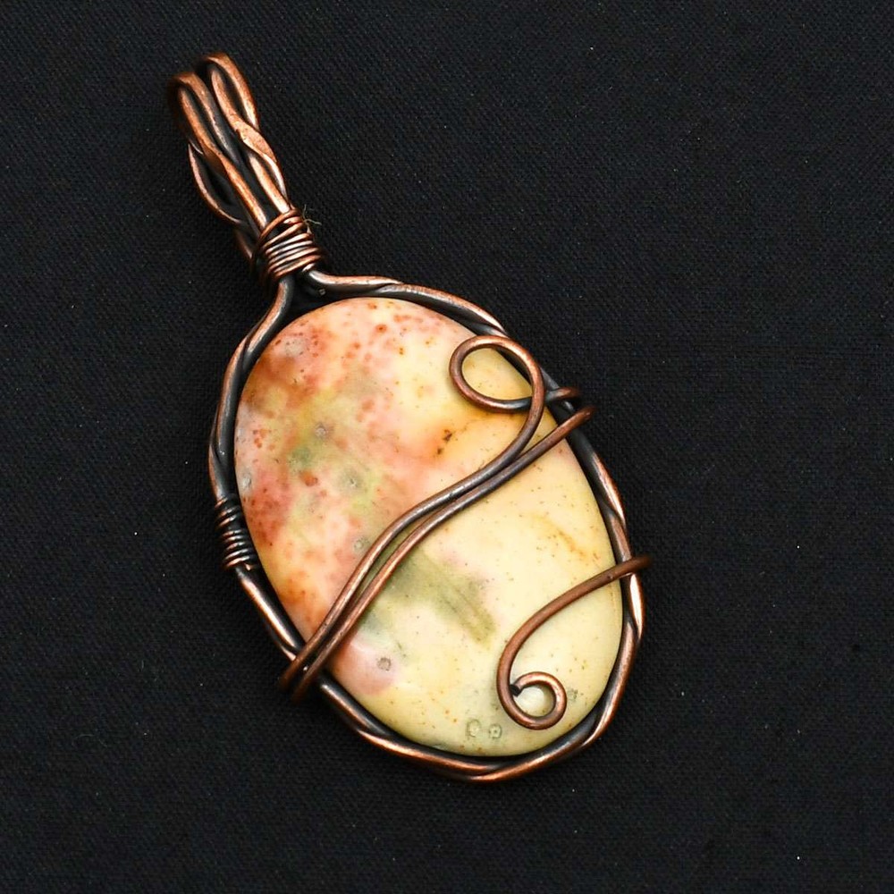 Dendrite Opal Gemstone Ethnic Handmade Copper Wire Pendant Jewelry 2.48