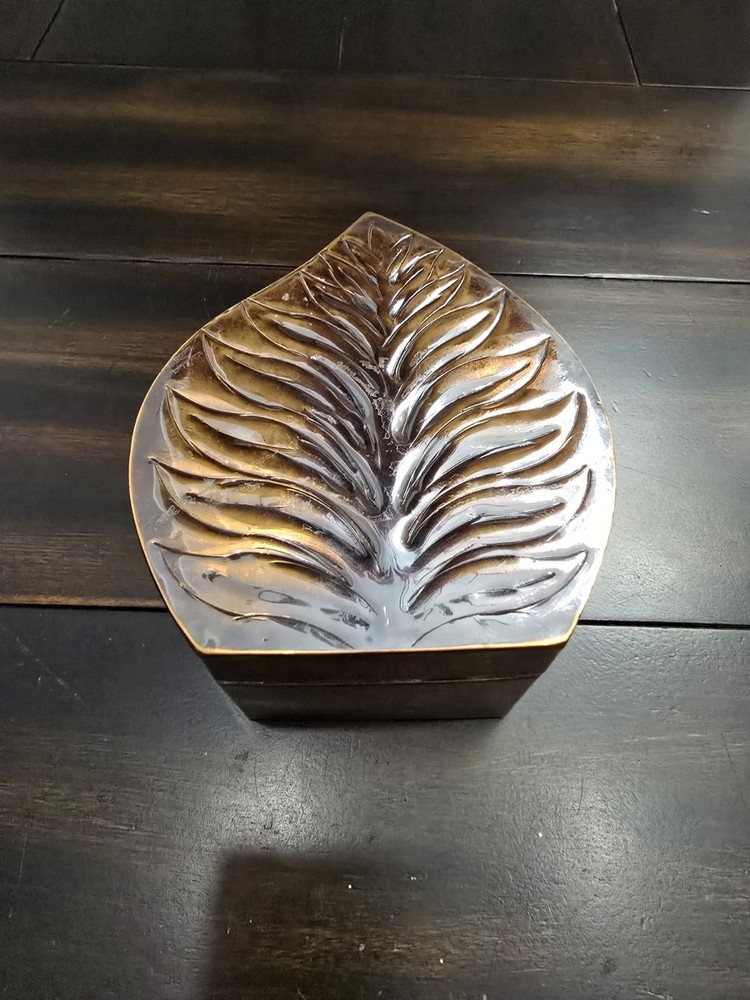 Leaf Copper Box Vintage  Made In  India Trinket Box Catch All