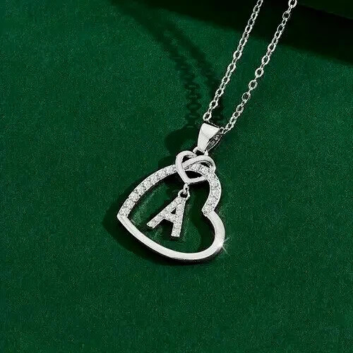 14k Silver Gold Finish 1 Ct Simulated Diamond Heart Initial Any Letter Pendant