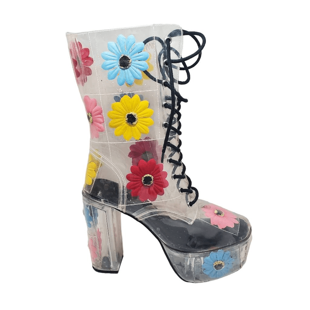 DOLLS Kill Y2K dELiA*s Get UR GROOVE ON FLOWER PVC PLATFORM LACE UP BOOTS 10