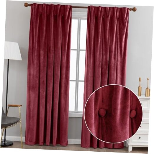 Velvet Room Darkening Curtains 2 Panels 52x96 Inches Red Rod Pocket Set