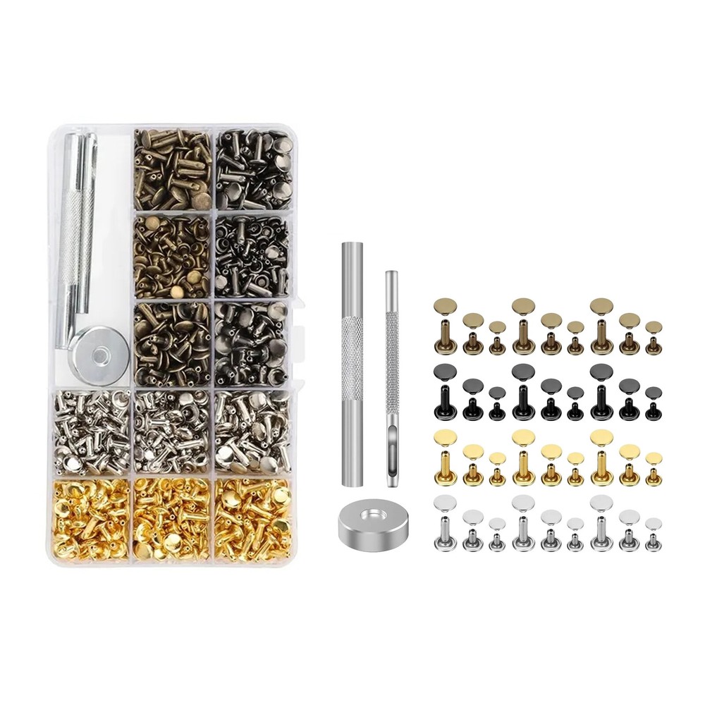 240pcs Double Cap Tubular Rivets for Leather Crafting DIY Metal Studs Accessories