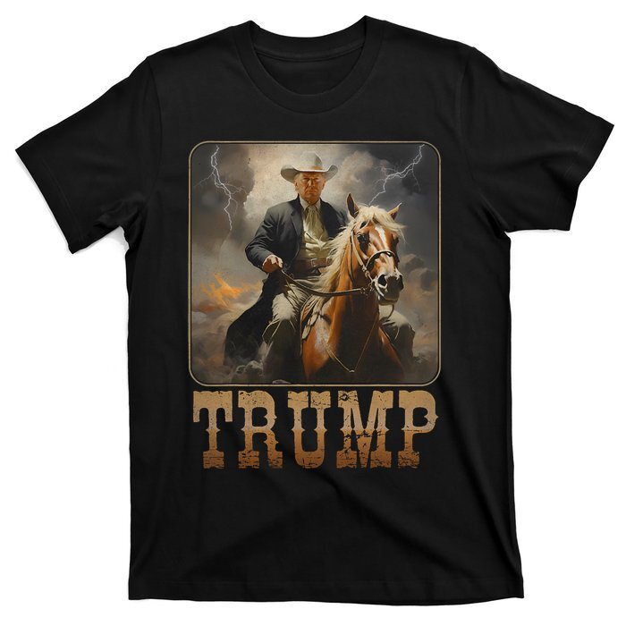 T-Shirt Trump 2024 President Cowboy Riding Horse Western Usa Unisex
