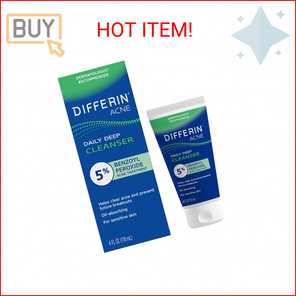 Differin Acne Face Wash with 5% Benzoyl Peroxide, Daily Deep Cleanser by the mak
